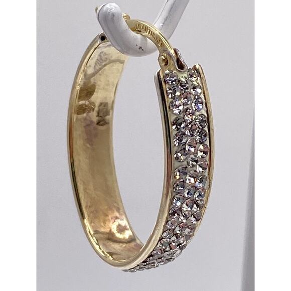 Leau Turkey Signed Gold Plated Crystal Oval Hoop Earrings 925 1/15 14K - Picture 5 of 7